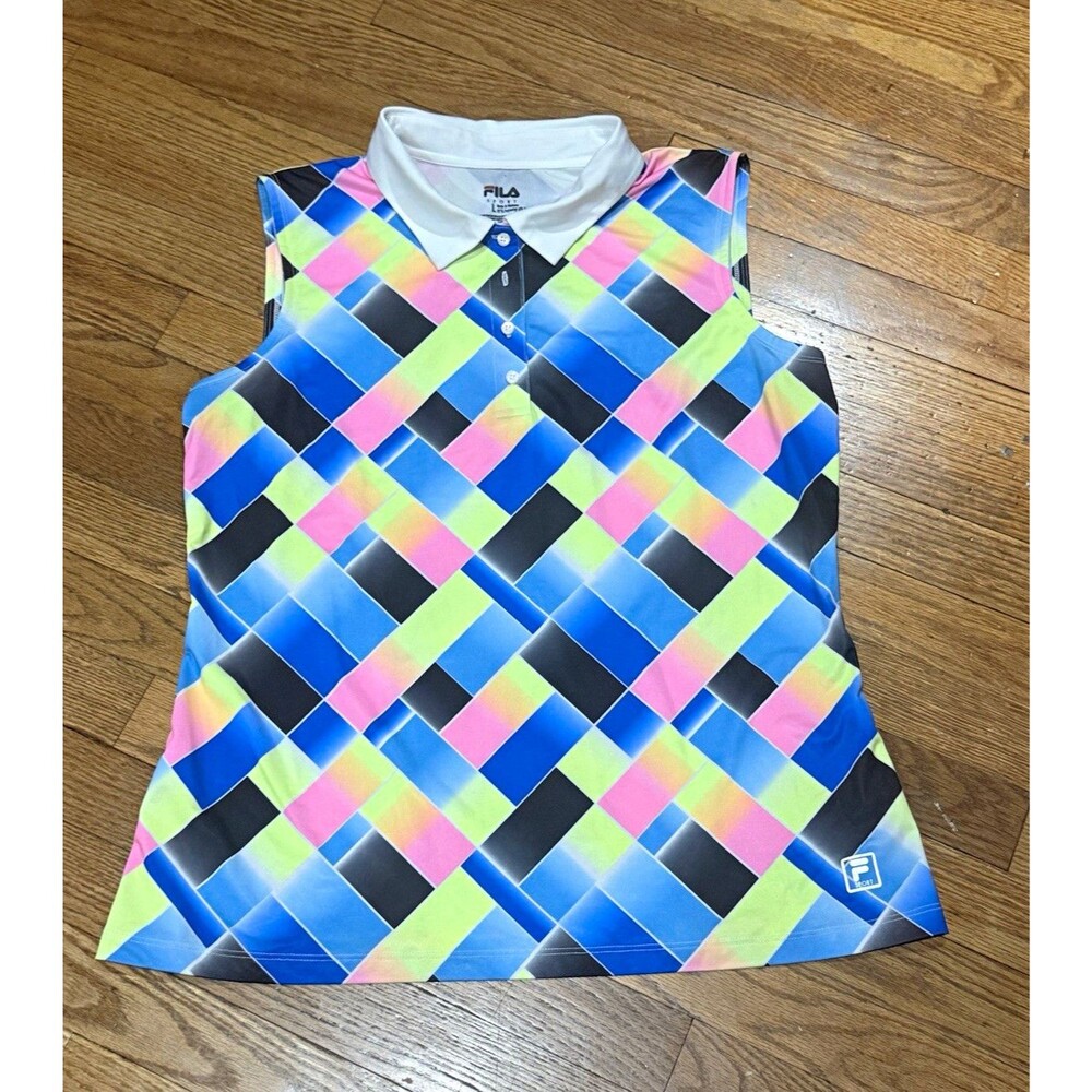FILA Sport Women's Sleeveless Collared Geometric Golf Polo Shirt Size L